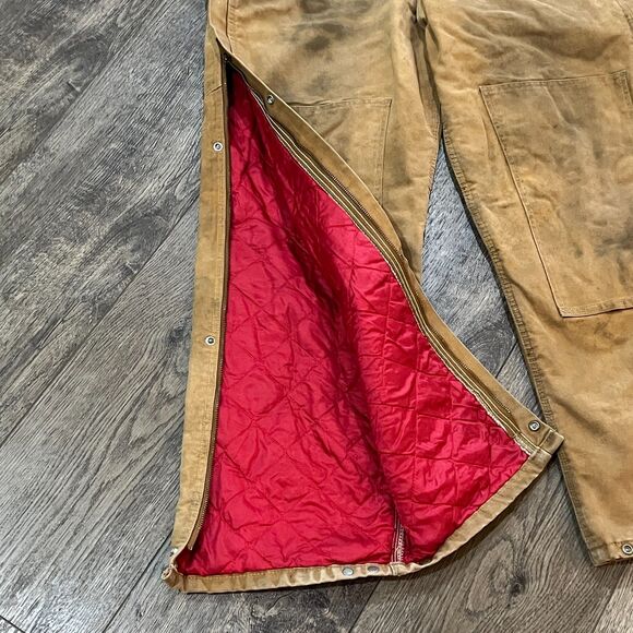 Carhartt Overalls R38 BRN Duck Brown Insulated Lined Double Knee Bibs Mens 38x32 - Picture 5 of 10